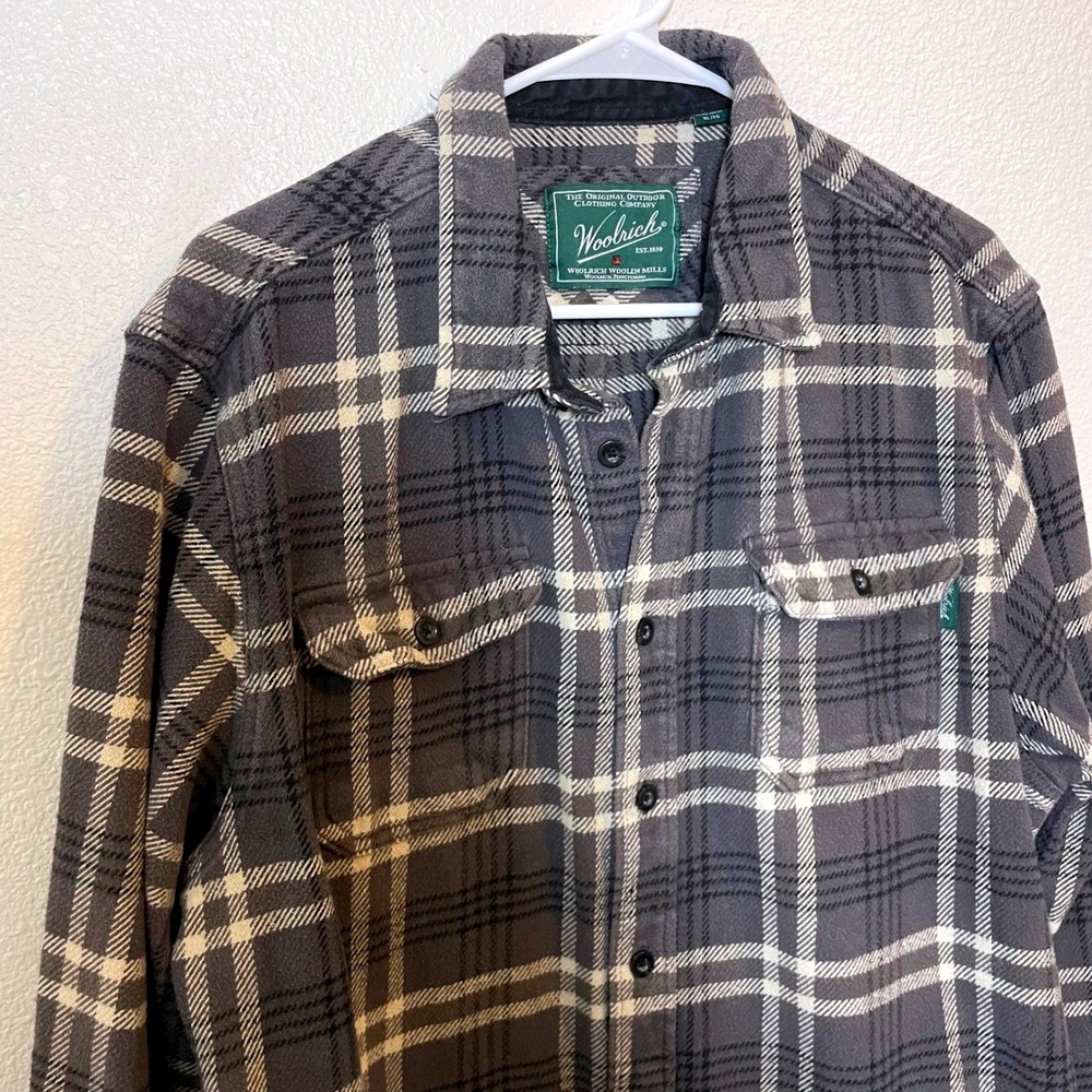 Woolrich Men's Plaid Flannel Long Sleeve Button Up‎ With Pockets Gray Beige XL